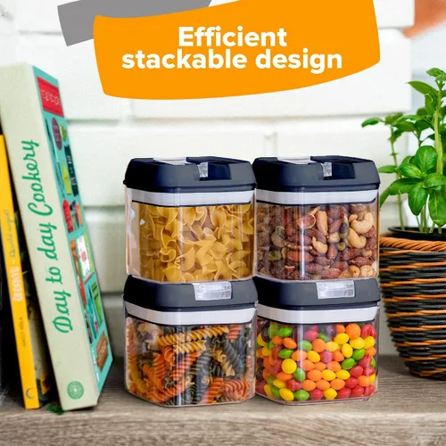 Miniatura 7 de Cheer Collection Contenedores herméticos para almacenamiento de alimentos, recipientes de almacenamiento de cocina para despensa, juego de 12 Negro