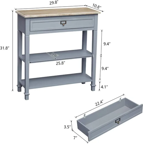 Miniatura 3 de KINTNESS Mesa consola de pasillo, mesa de entrada estrecha con almacenamiento para sala de estar, pasillo, vestíbulo, color gris