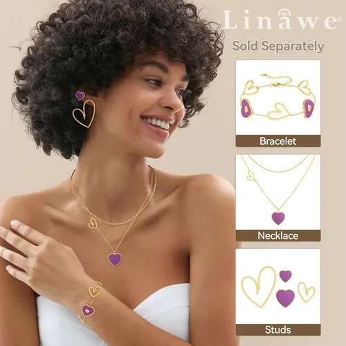 Miniatura 4 de Linawe 4 Pcs Heart Stud Mismatched Earrings Set for Women Girls, Hypoallergenic Stainless Steel GoldSilverRose Gold Cartilage Tragus Piercing