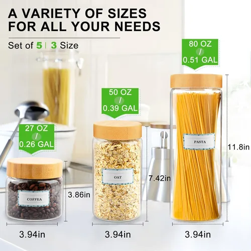 Miniatura 2 de AISIPRIN Frasco de Vidrio Hermético con Tapa, Contenedores de Almacenamiento de Vidrio con Tapas de Bambú Atornilladas, para Galletas, Pasta