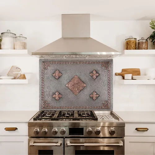 Miniatura 4 de Protector contra salpicaduras de cocina, diamantes con borde celta de cobre, panel victoriano de cobre, azulejos de cobre hechos a mano, decoración