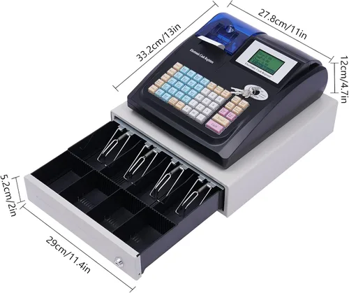 Miniatura 4 de Caja registradora electrónica con impresoras de recibos y diarios, teclado elevado de 48 teclas, 8 cajas registradoras LED digitales para pequeñas