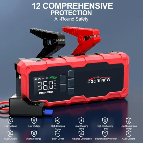 Miniatura 6 de Arrancador de 8000A con compresor de aire, 26800mAh 150PSI arrancador portátil de batería de automóvil (toda gasolina/16L diésel), 12V Supersafe