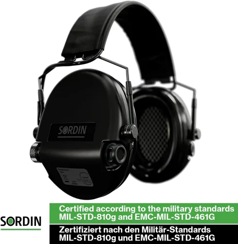 Miniatura 6 de Sordin MIL AUX Slim Ear Muffs - Active and Electronic Military Ear Defenders w/Leather Headband - Tactical Earmuffs Negro