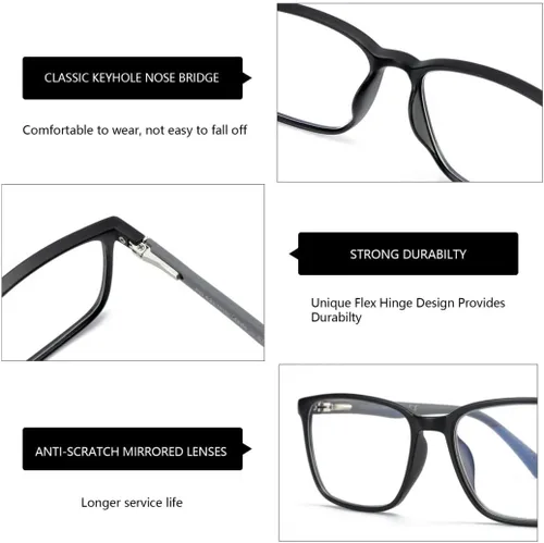 Miniatura 5 de BLUEMOKY Gafas de lectura de luz azul para hombres, lectores de marco cuadrado deportivo, gafas de computadora antirreflejos C05 Negro y Tortuga