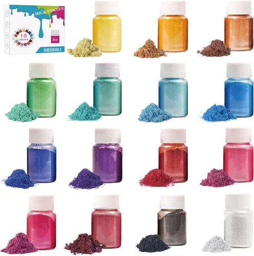15 botellas de pigmento de limo, polvo de mica para hacer jabón, pigmentos de color de resina, polvo de mica para hacer velas, resina epoxi, brillo