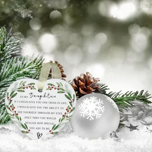 Miniatura 2 de Adornos de Navidad para hija 2026, adorno de Navidad para siempre, el mejor regalo, cerámica de impresión de doble cara con caja de regalo y cinta