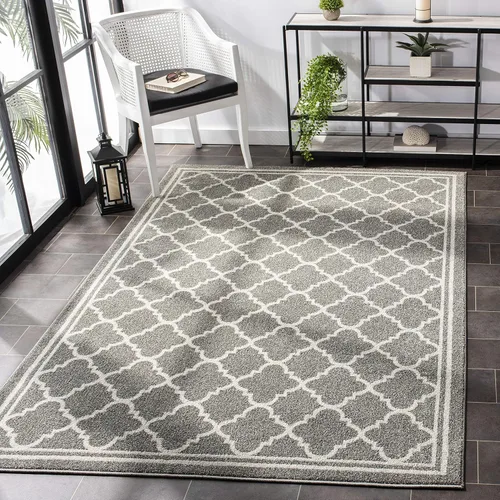 Miniatura 19 de Safavieh Amherst Collection AMT422B - Alfombra para interiores y exteriores, color gris claro y beige Azul marino/beige