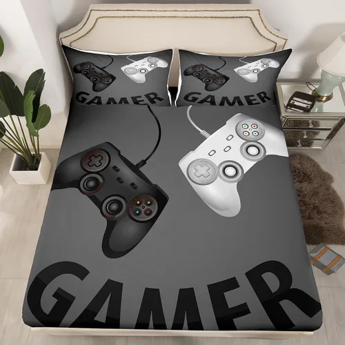 Miniatura 25 de Sábanas de cama con estampado de patas de perro para niños, sábana bajera ajustable de huesos coloridos para los amantes de los perros