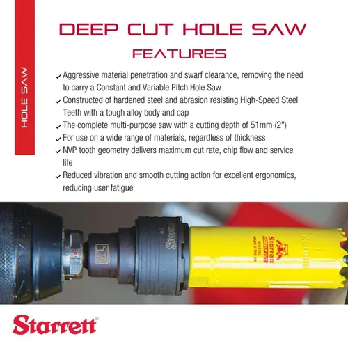 Miniatura 2 de Starrett DCH0136-G - Sierra perforadora bimetálica de corte profundo con dientes HSS resistentes a la abrasión - Ideal para cortar metal, acero