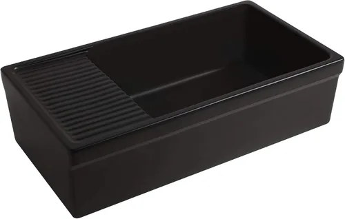 Miniatura 8 de Whitehaus Collection WHQD540-M-Cement - Fregadero de cocina de arcilla refractaria reversible grande de 36 pulgadas: tablero de drenaje integral