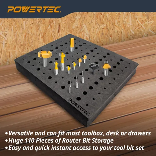 Miniatura 5 de POWERTEC Insertos de almacenamiento de brocas de enrutador para 110 brocas, 50 brocas de 1/2 pulgada y 60 brocas de enrutador de vástago de 1/4