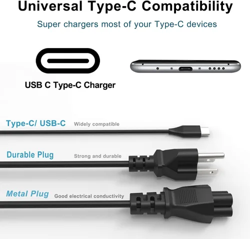Miniatura 3 de Cargador universal USB tipo C de 45 W compatible con HP ChromeBook x360 11A G8 EE/11MK G9 EE Lenovo Acer Chromebook 311 315 Asus Samsung Chromebook