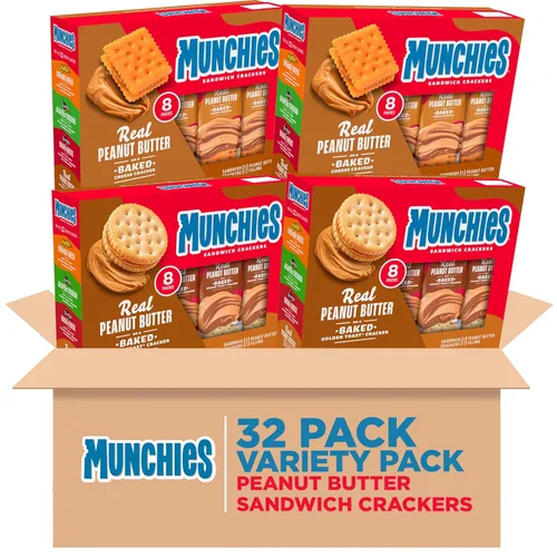 Munchies Galletas tipo sándwich, surtido de mantequilla de maní (paquete de 4, 32 unidades)