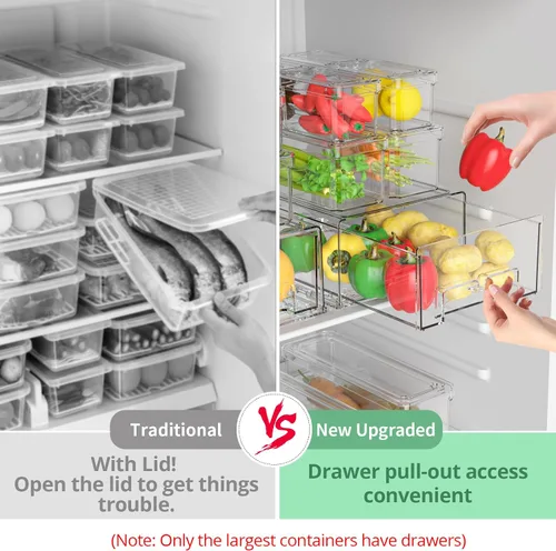 Miniatura 3 de damynuo Paquete de 14 contenedores organizadores de refrigerador, contenedores organizadores transparentes para refrigerador con tapas y cajones