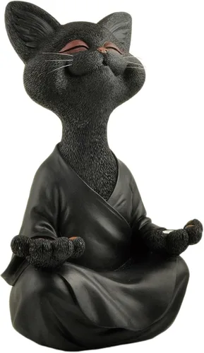 Miniatura 7 de JFSM INC. Estatua de Buda de jardín de gato feliz de 12 pulgadas, estatua de gato de resina para interiores y exteriores, escultura de animales