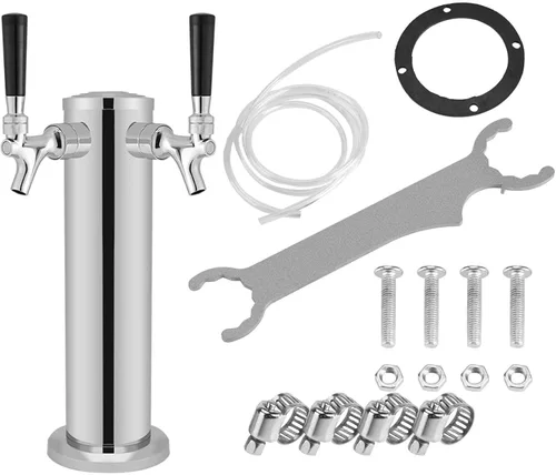 Miniatura 3 de Dispensador de torre de cerveza, kit dispensador de torre Kegerator de cerveza de acero inoxidable con 2 asas de grifo y manguera, llave de barril