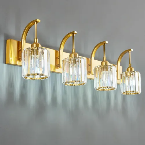 Miniatura 16 de Luces de tocador de cristal de 3 luces negras para tocador de baño, modernas lámparas de baño de cristal sobre espejo de 23.62 pulgadas de largo