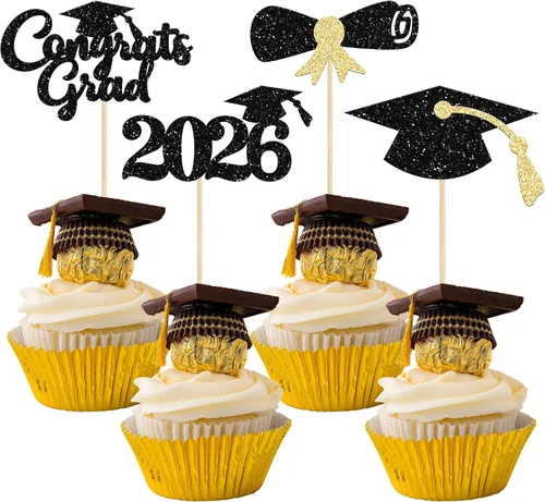 Miniatura 17 de Gyufise 1 paquete de decoración de pastel de graduación 2025 con purpurina de felicitaciones clase de 2025, decoración de pastel de diploma 2025