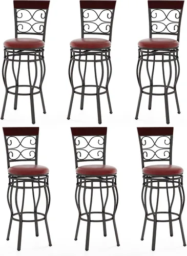 Miniatura 8 de Juego de 2 taburetes de bar de 30 pulgadas de altura de bar, taburetes de bar giratorios de 360 grados retro de metal con asiento acolchado de cuero