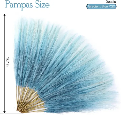 Miniatura 2 de Ureymx Hierba de Pampas Artificial Decorativa 17.7 Pulgadas 30pcs, Arreglo Floral de Hierba de Pampas y Relleno de Jarrón Hierba de Pampas Azul