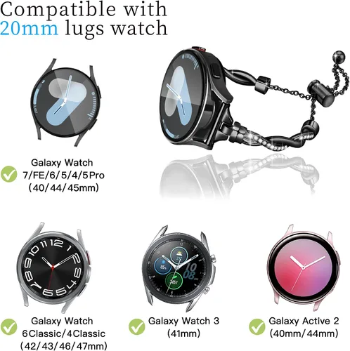 Miniatura 4 de Correa brillante de 0.787 in Galaxy Watch 7 6 5 4 FE para Samsung Galaxy Watch 7 6 5 4 Band 1.575 in 1.732 in, pulsera delgada y elegante para mujer