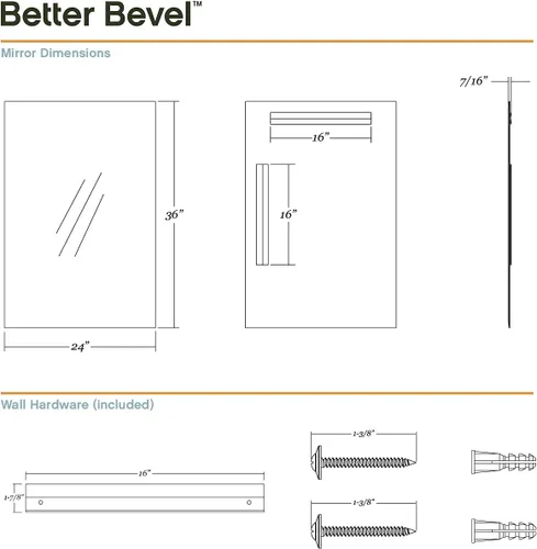 Miniatura 5 de Better - Espejo rectangular sin marco, espejo de pared de baño de 24 x 36 pulgadas con borde pulido de lápiz Rectángulo - Borde Liso