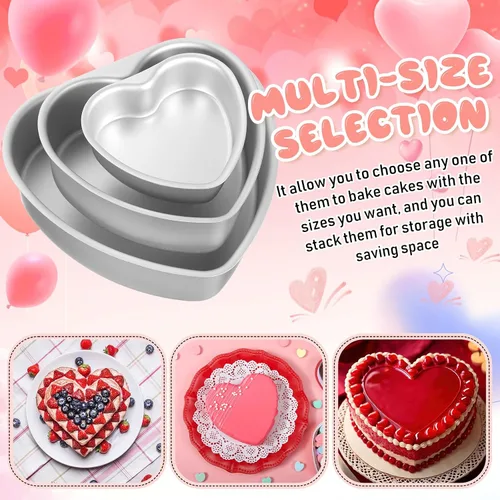 Miniatura 4 de Mifoci 3 moldes de aluminio con forma de corazón para tartas, molde para hornear en forma de corazón, para bricolaje, cocina, boda, fiesta