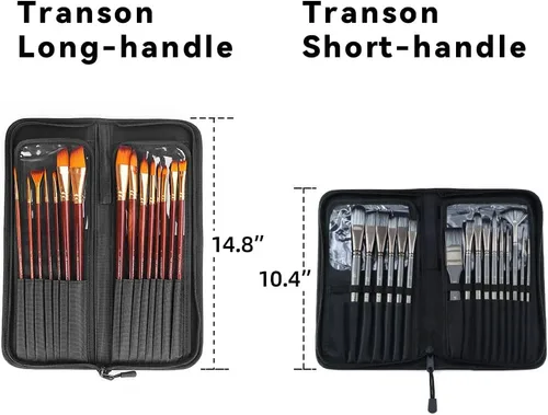 Miniatura 3 de Transon Juego de pinceles de pintura larga profesional para artistas, 16 piezas, con estuche para pinceles, surtido para acuarela, acrílico, 16