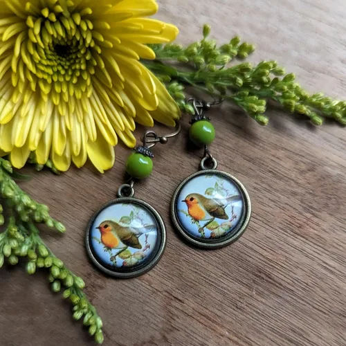Miniatura 3 de Pendientes victorianos con diseño de pájaro de petirrojo invertido