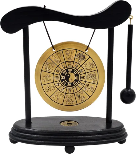 Miniatura 14 de Gong de escritorio de latón, arte zen, feng shui para la decoración de oficina en casa, práctica de meditación, incluye pulsera de cadena roja