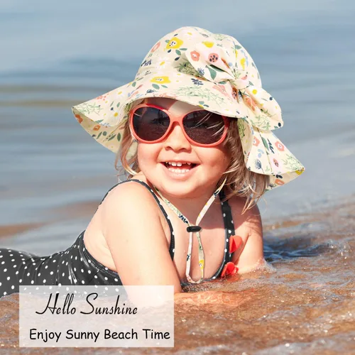 Miniatura 20 de Sombrero de sol para bebé niña con UPF 50+ sombrero de playa ajustable para exteriores con ala ancha