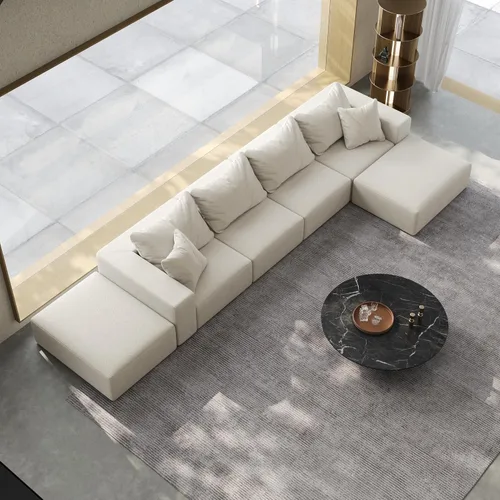 Miniatura 7 de Sofá modular de gran tamaño de 162 pulgadas, moderno sofá modular tapizado en forma de L de felpilla con 6 almohadas, combinación gratuita de sofá