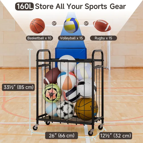 Miniatura 2 de StorageWorks - Organizador de almacenamiento de pelotas con ruedas, carrito de pelotas para el garaje, organizador de equipo deportivo de garaje