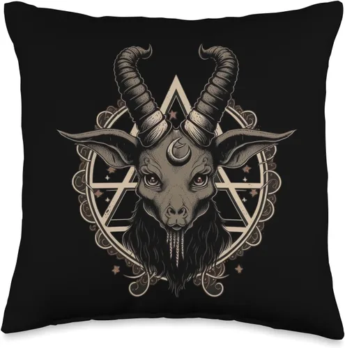 Satanic Goat Head Baphomet Pentagram Occult Evil Pagan Throw Pillow