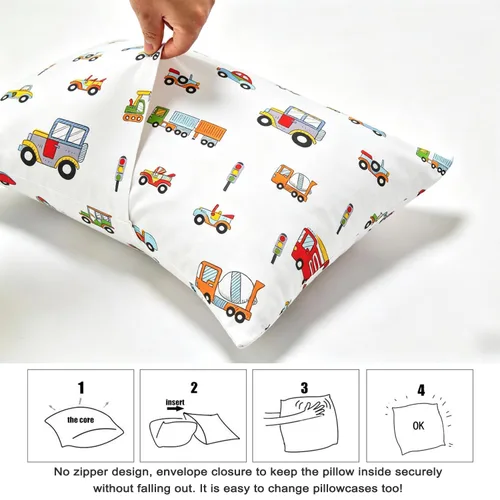 Miniatura 6 de IBraFashion Paquete de 2 fundas de almohada de algodón antideslizantes de 14 x 19 pulgadas para niños pequeños, diseño de vehículo de construcción