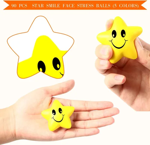 Miniatura 2 de Civaner 90 unidades de bolas de estrés con forma de sonrisa de estrella, mini espuma divertida, juguetes de alivio de estrellas, bolas de sonrisa