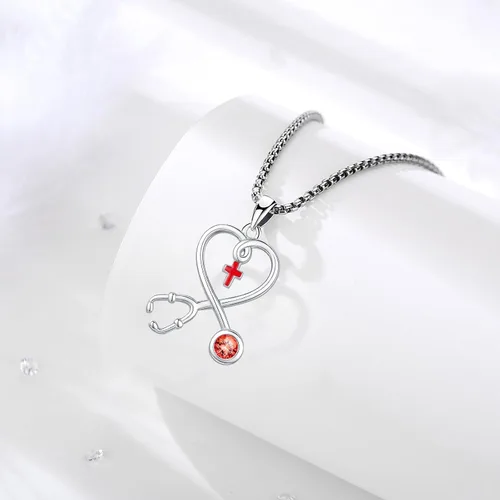 Miniatura 145 de Collar de alas de ángel de plata de ley 925, ángel de la guarda, enfermera RN caduceo, dije de ángel de cristal, joyería de regalo para mujer