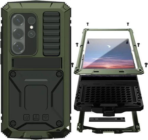 Miniatura 17 de Simicoo Samsung S22 - Funda de metal con protector de pantalla y protector de cámara, resistente a los golpes, con soporte, cubierta completa