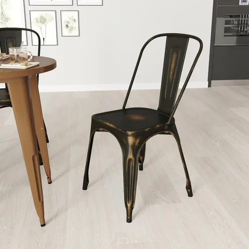 Miniatura 18 de Merrick Lane Banks - Silla apilable de comedor, marco de metal azul antiguo, acabado con recubrimiento en polvo envejecido, respaldo de listones