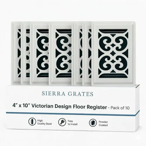 Miniatura 14 de Registro victoriano de piso de 4 x 10 pulgadas en acabado gris granito - Cubiertas de ventilación para piso del hogar - Cubiertas decorativas