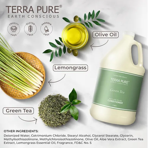 Miniatura 4 de Terra Pure Acondicionador de hotel de té verde 1 galón para hotelería y alquileres vacacionales para rellenar dispensadores (un galón)
