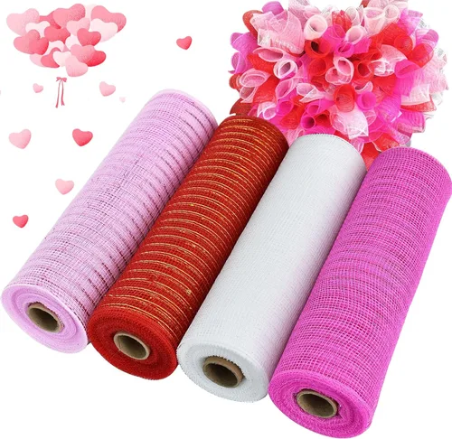 Miniatura 14 de TONIFUL 2 rollos de cinta de malla decorativa blanca de 10 pulgadas, malla de tela con papel de aluminio para suministros de corona de malla, corona