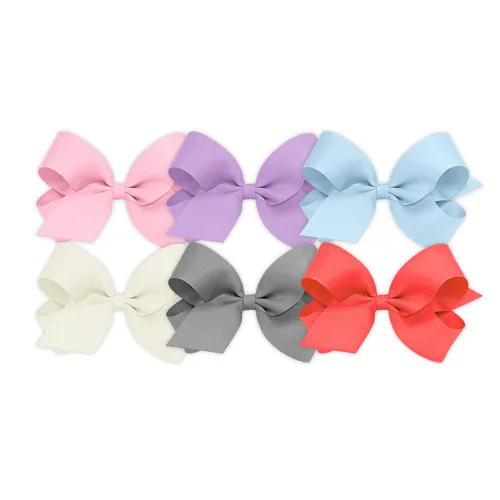 Miniatura 20 de Wee Ones Juego de 6 piezas de lazos para niña, paquete variado de grosgrain sólido en una pinza de pelo antideslizante WeeStay, mediano, azul, azul