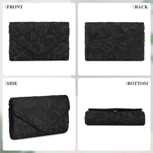 Miniatura 6 de UBORSE Bolso de noche clutch de encaje tipo sobre para mujer, formal, elegante, para boda, fiesta, cóctel, bandolera y bolso de hombro