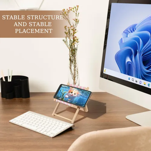 Miniatura 2 de Beavorty Silla de playa Soporte para teléfono móvil Soporte de escritorio de madera y lona para silla de playa de madera en miniatura, soporte