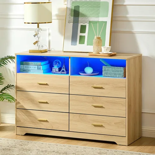 Miniatura 13 de LIDYUK Cómoda negra para dormitorio, cómoda de 6 cajones y cómodas, cómoda de madera moderna, cómoda de 48 pulgadas de ancho para dormitorio