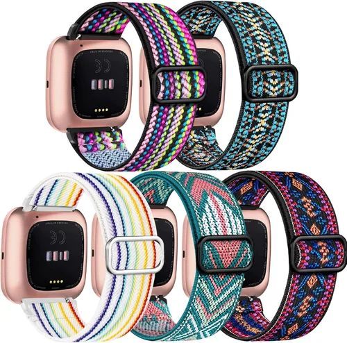Paquete de 5 bandas compatibles con Fitbit Versa 2 para mujeres/Versa Lite/SE, suave banda de nylon trenzada ajustable para un solo bucle de deporte