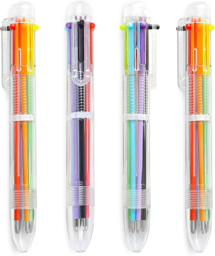 Hutou Paquete de 4 bolígrafos multicolores 6 en 1 de 0.020 in, 6 colores, retráctiles, para niños, recuerdos de fiesta