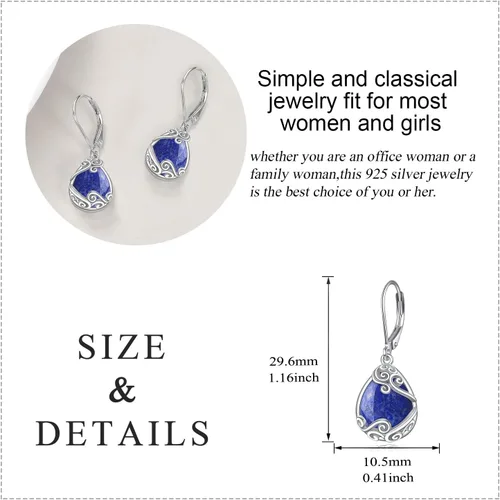 Miniatura 221 de Aretes colgantes con forma de lágrima de filigrana de piedra lunar de plata de ley 925 con cierre de palanca para mujer, regalos de joyería